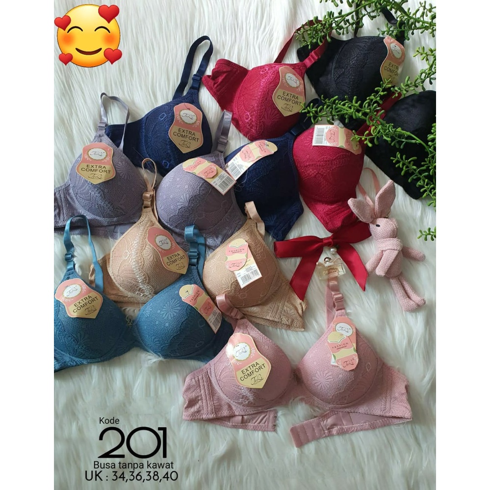 BH BRA Wanita Size 34-40 Tanpa Kawat B-201 Kait 2 Bra Fashion Brukat Bunga Premium BRA Jumbo Wanita CUP A TO B