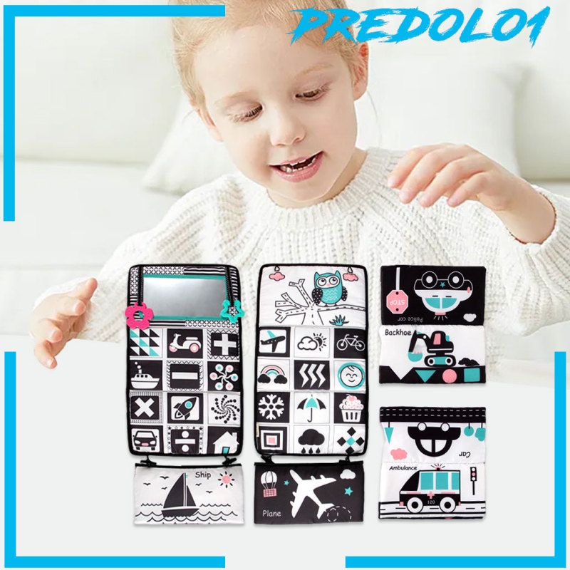 [PREDOLO1] Tummy Time Floor Mirror Cloth Book Activity Black and White Baby Toy