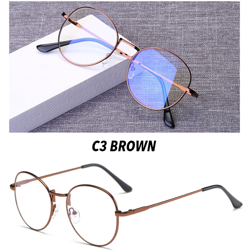 (YUZHU) Bayar di Tempat Korean Style Retro Bundar Besi Frame Kacamata Anti Blue Goggles Eyeglasses