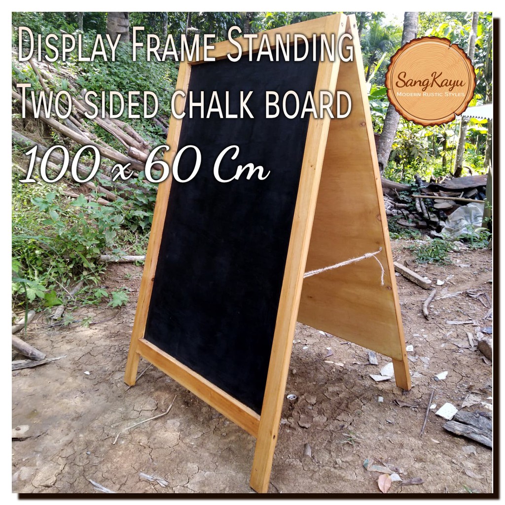 Wooden Display Frame Standing 100x60 Two side chalkboard papan tulis