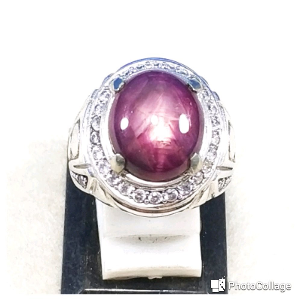 CINCIN BATU AKIK PERMATA NATURAL RUBY STAR JOHNSHON RING ALPAKA SUPER MEWAH GLAMOUR TERMURAH