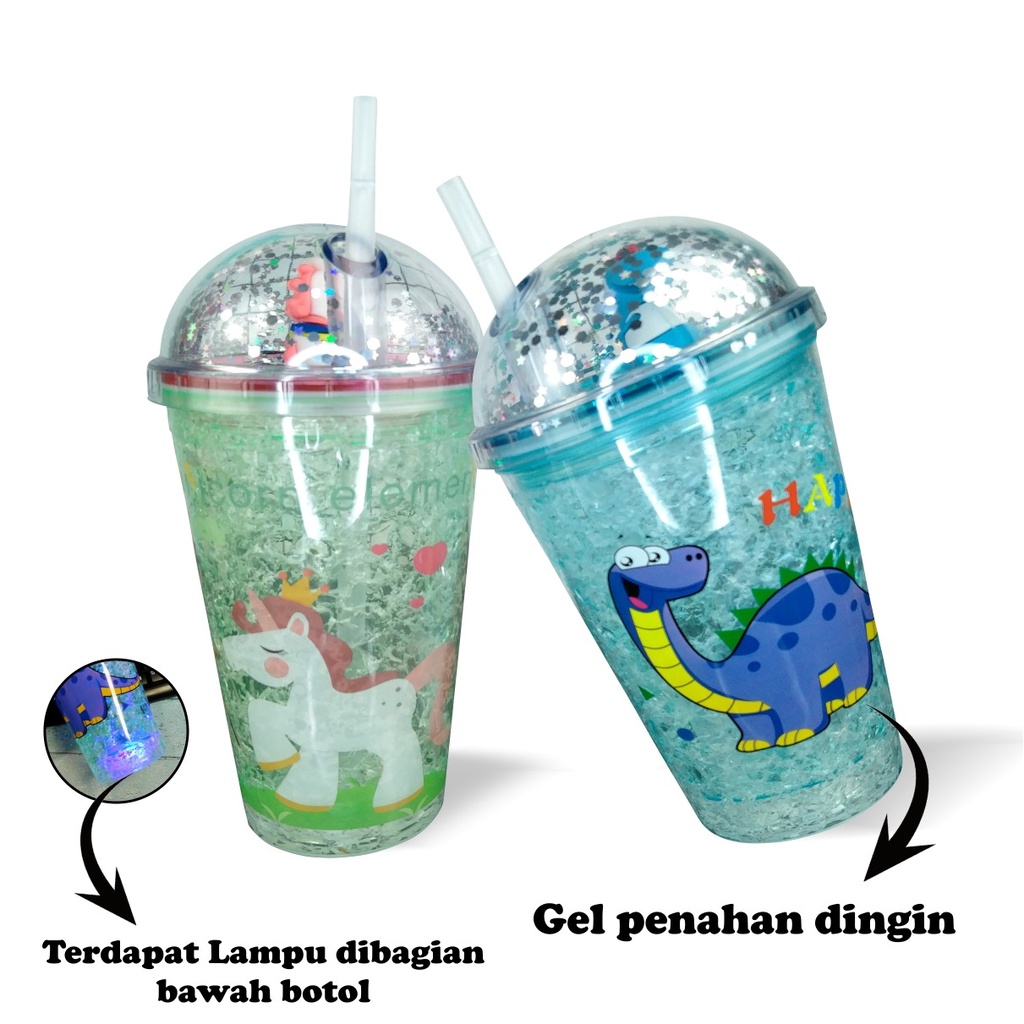 Botol Minum Anak Tumbler Glitter Botol Minum + Sedotan Botol Minum 450ML Tumbler Karakter WHFUNITURE