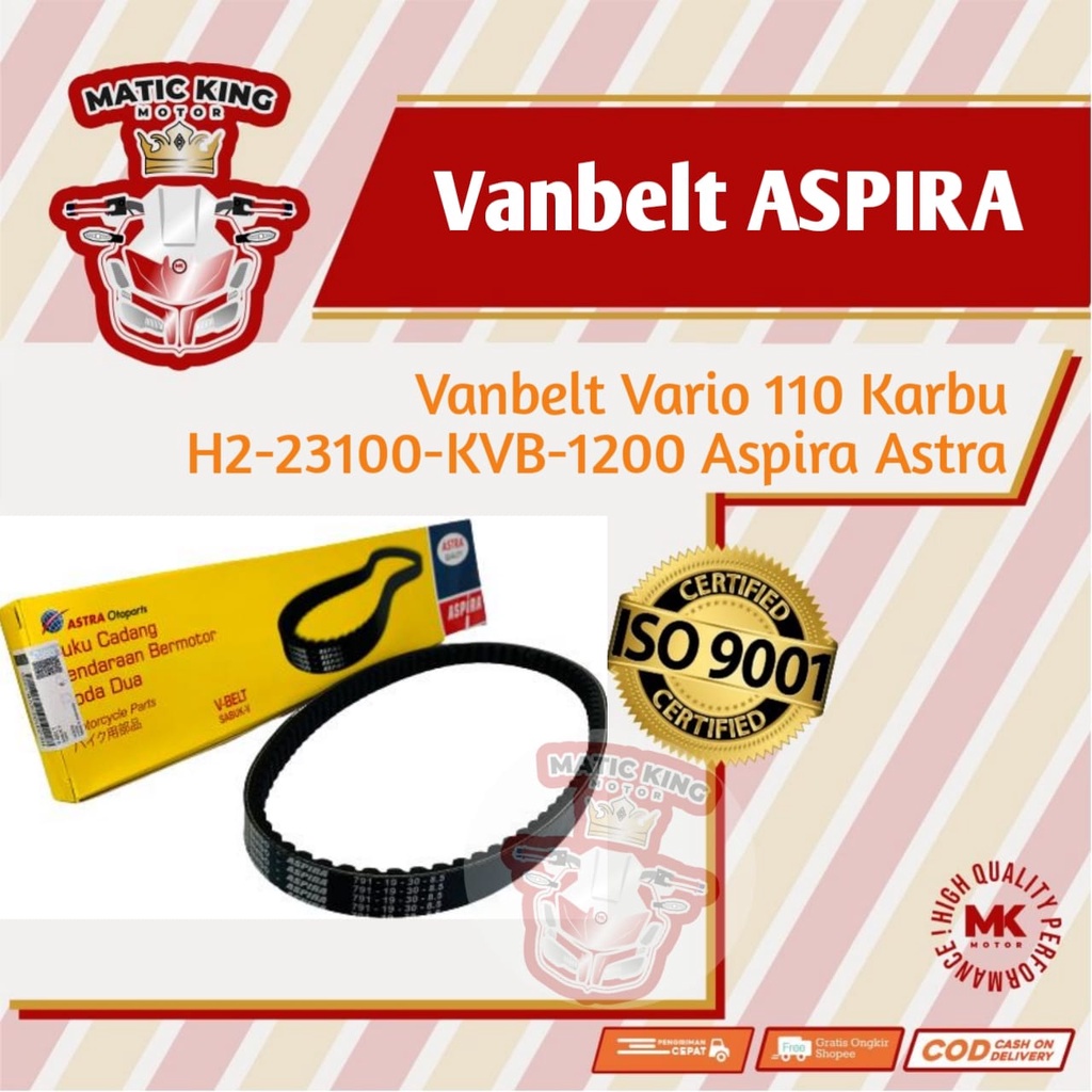 Vanbelt V belt Fanbelt Honda Vario 110 Karbu Aspira Astra Otoparts H2-23110-KVB-1200