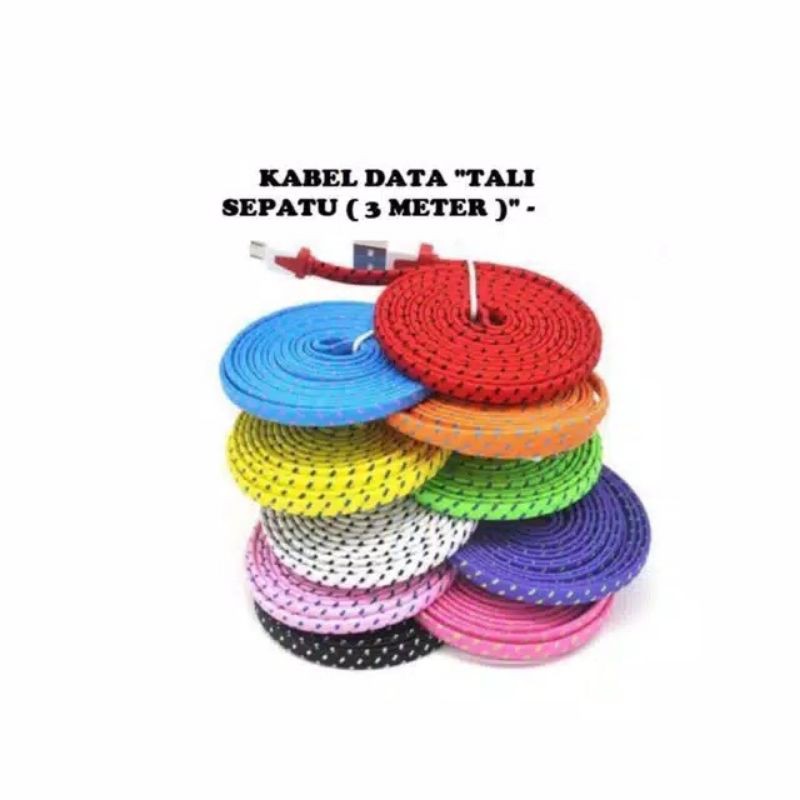 kabel data MICRO USB panjang 300cm / 3 meter - bahan woven(setrika/tali sepatu) - kabel casan/carger