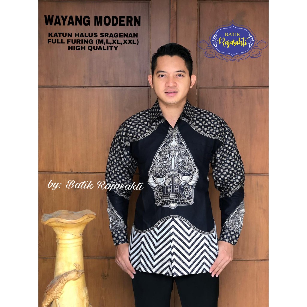 WAYANG MDOERN Atasan Baju Kemeja Batik Pria Lengan Panjang PREMIUM LAPIS FURING Katun RAJASAKTI