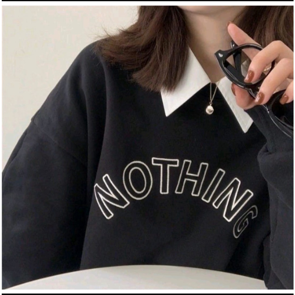 Sweater Nothing I Korean Basic Crewneck I Pakaian Pria Dan Wanita I Bahan Fleece I Allsize