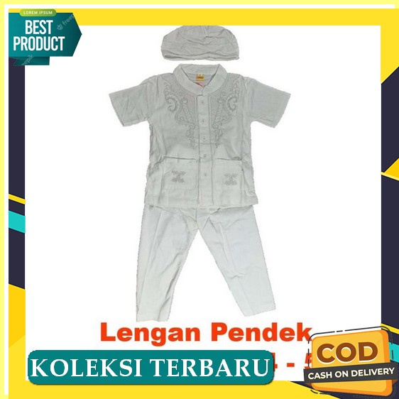 Queen Bj297A-Terbaru Baju Koko Putih 6-18 Bulan Bordir Setelan Anak Muslim Bayi Laki Baju Bayi Laki-