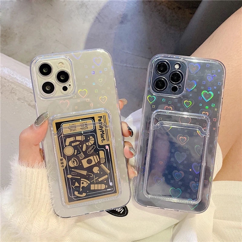Soft Case Transparan Motif Hati Laser Untuk Iphone 13 Pro Max 11 12 Xr 6 7 8 Plus X Xs Max Se 2020