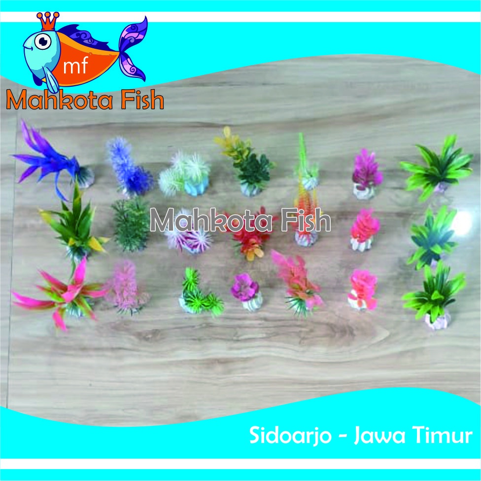 Hiasan Aquarium 10 CM (CAMPUR) | Bunga Plastik Aquarium | Bunga Hiasan Aquarium | Tanaman Hias Aquarium