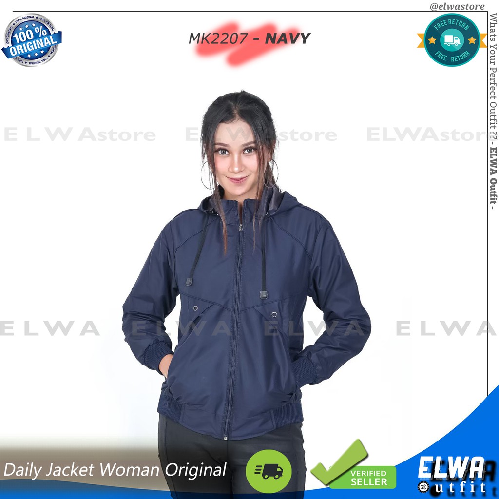 ZIPPER MK2207 BANYAK WARNA Jaket Hoodie Wanita Parasut Jaket Cewek Motor Original Distro Murah-Navy