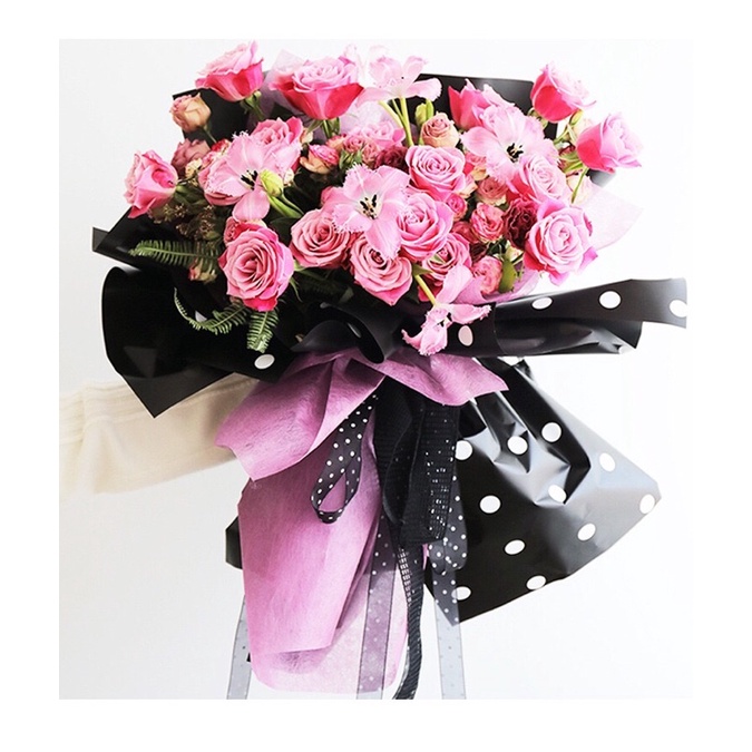 FLOWER WRAPPING “BI COLOR POLKADOT” CELLOPHANE 58x58 CM  KERTAS BUNGA (ECER) KERTAS BUNGA WATERPROOF