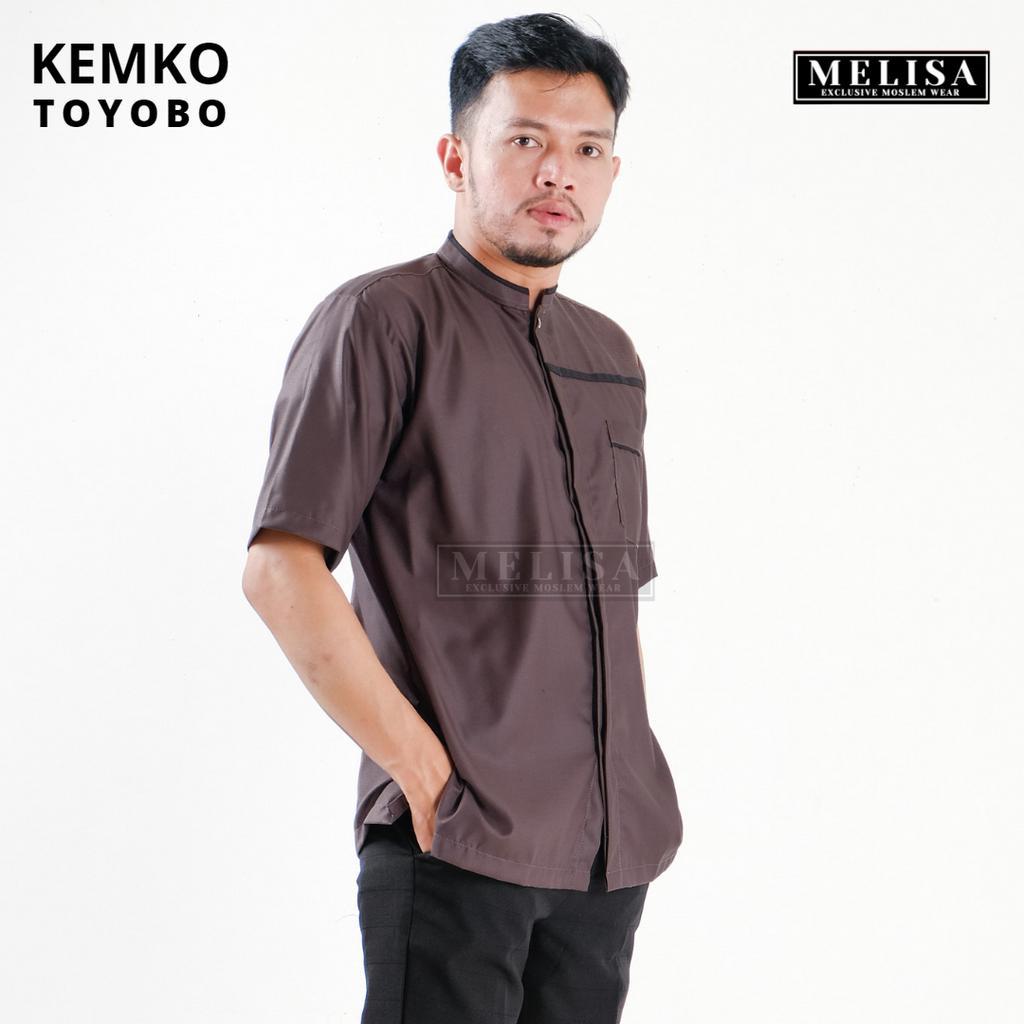 Baju Koko Pria Kemko Lengan Pendek Bahan Katun Toyobo Motip Simpel Dan Elegan Size M L XL Baju Muslim Polos Promo Baju Muslim Terbaru-Warna Coffee