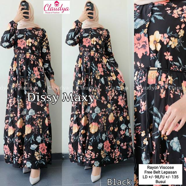 Dissy maxy dress gamis motif bunga bahan rayon