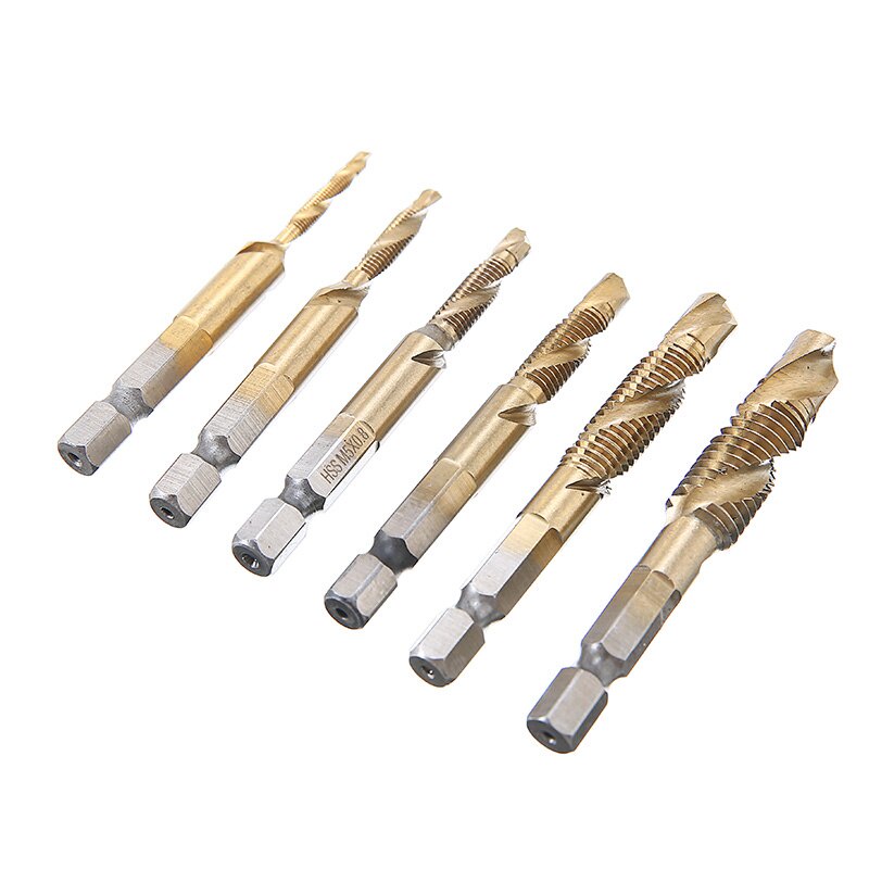 6PCS/SET Mata Bor Drat Besi Kayu Countersink Tapping Drill Bit HSS