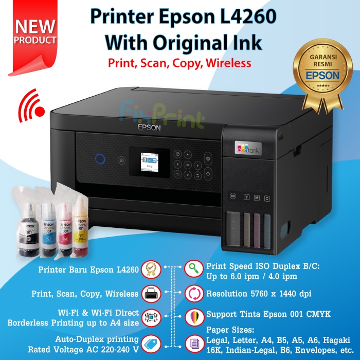 Printer Epson EcoTank L4260 All-in One Print Scan Copy WiFi Duplex New