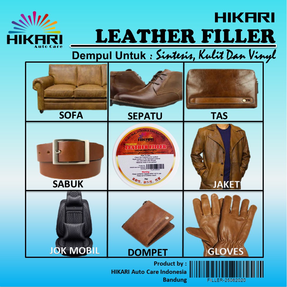 HIKARI Leater Filler / Dempul Kulit Untuk Tas , Jok Mobil , Jaket , Sepatu, Sofa, Sintesis dan Vinyl