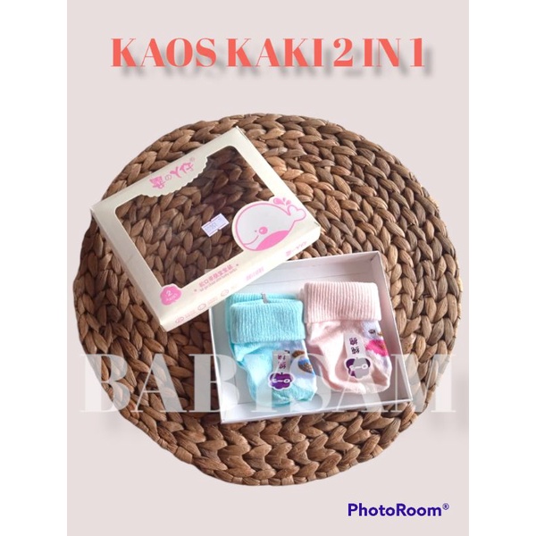 Kaos Kaki Bayi 2 in 1 Import 0-3 Bulan Kemasan Box || Kaos Kaki Korea Newborn 2in1