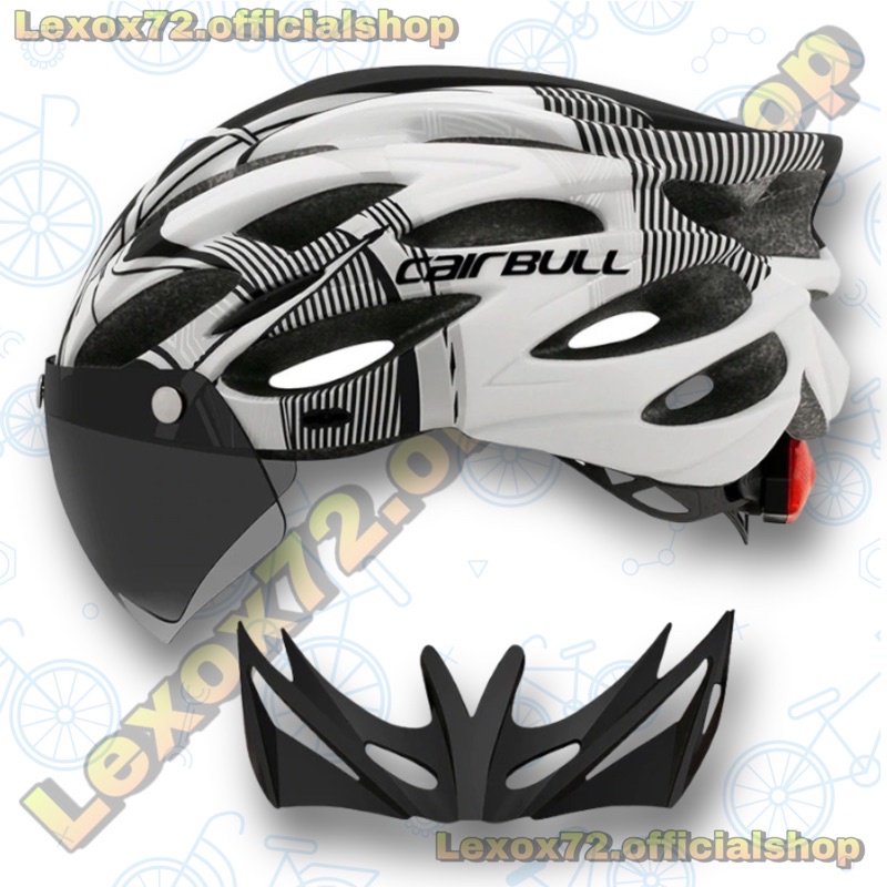 CAIRBULL Helm Sepeda Powermeter MTB Breathable Cycling Helmet Visor Removable Lens - CB26 - Black Wh