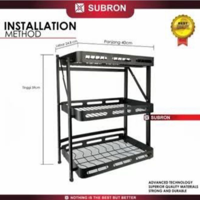 Rak piring stainless 3 susun / rak piring stainless hitam