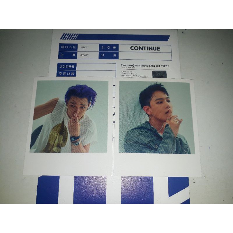 iKON OFFICIAL PHOTOCARD SET TYPE 2 CONTINUE ALBUM PC POLAROID POLA DONGHYUK DK BOBBY