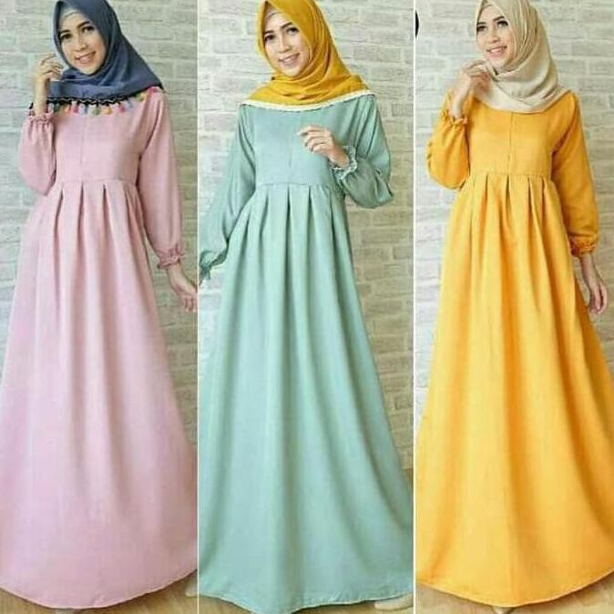 BARU Berkualitas Gamis Syari Balotelli Polos / Basic Dress - Navy, L