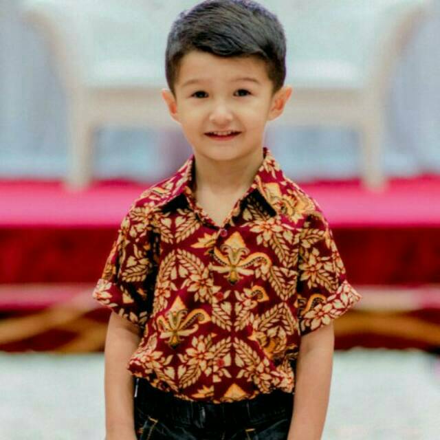 Baju Batik Anak Laki Katun Merah Kemeja Hem Bayi Balita Usia 0-3 tahun kode AK-51