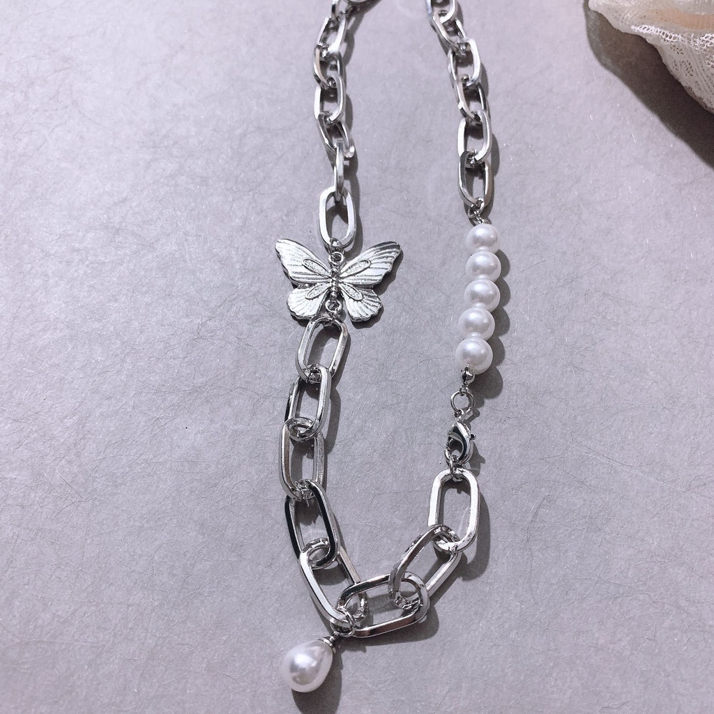 Ins Angin Net Red Butterfly kalung mutiara khusus bunga Desain Eropa dan Amerika fashion merek jahit