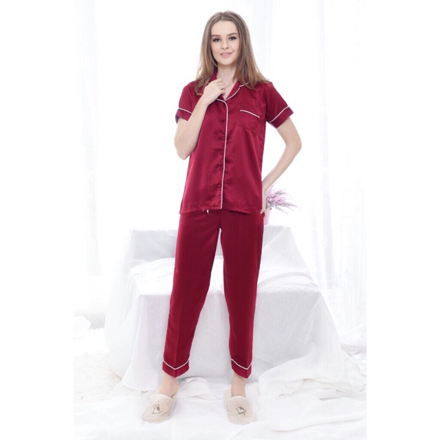 BAJU TIDUR PIYAMA SATIN LENGAN PENDEK BANYAK WARNA !!!