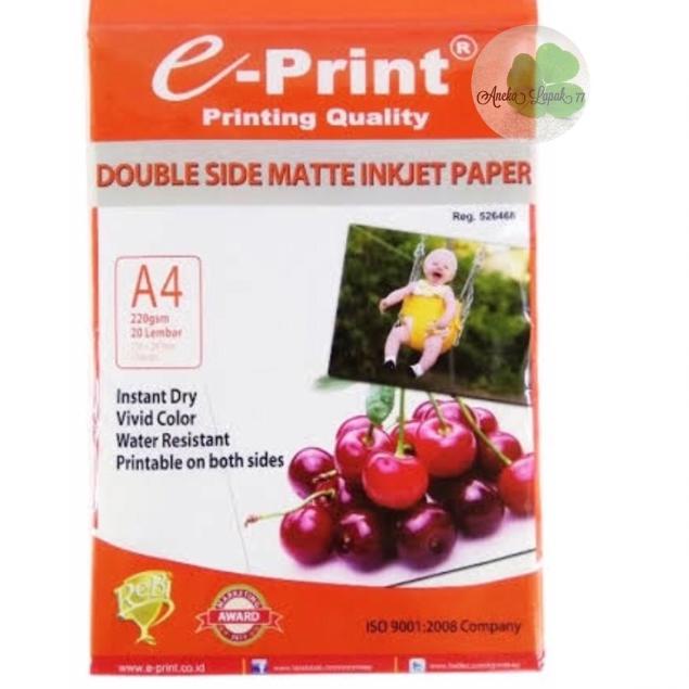 

♥ E-print double side matte inkjet paper 220 gsm/20 lbr kertas inkjet ➶