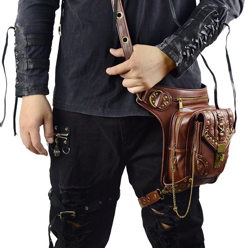 Tas Kaki Kulit Pria Tas Pinggang Kulit Sapi Tas Sabuk Paha Berkendara Sepeda Motor Tas Selempang Bah