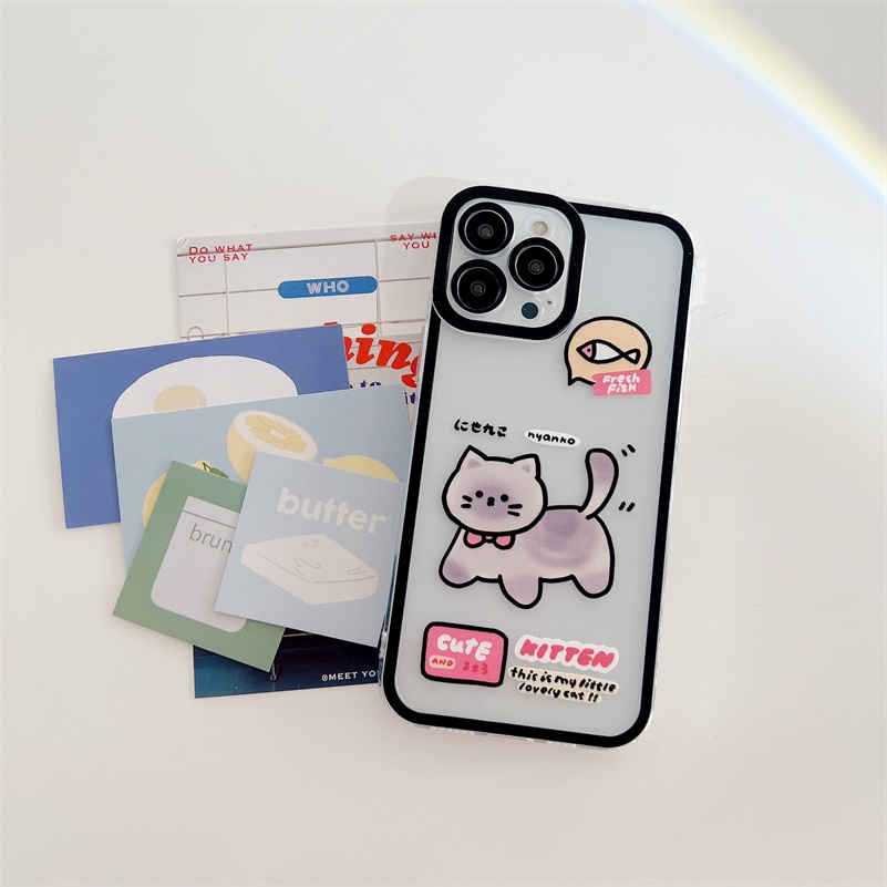 Soft Case Silikon Motif Anjing / Kucing Untuk iPhone 13 12 11 Pro Max X Xr Xs Max SE 8 7 6 6s Plus