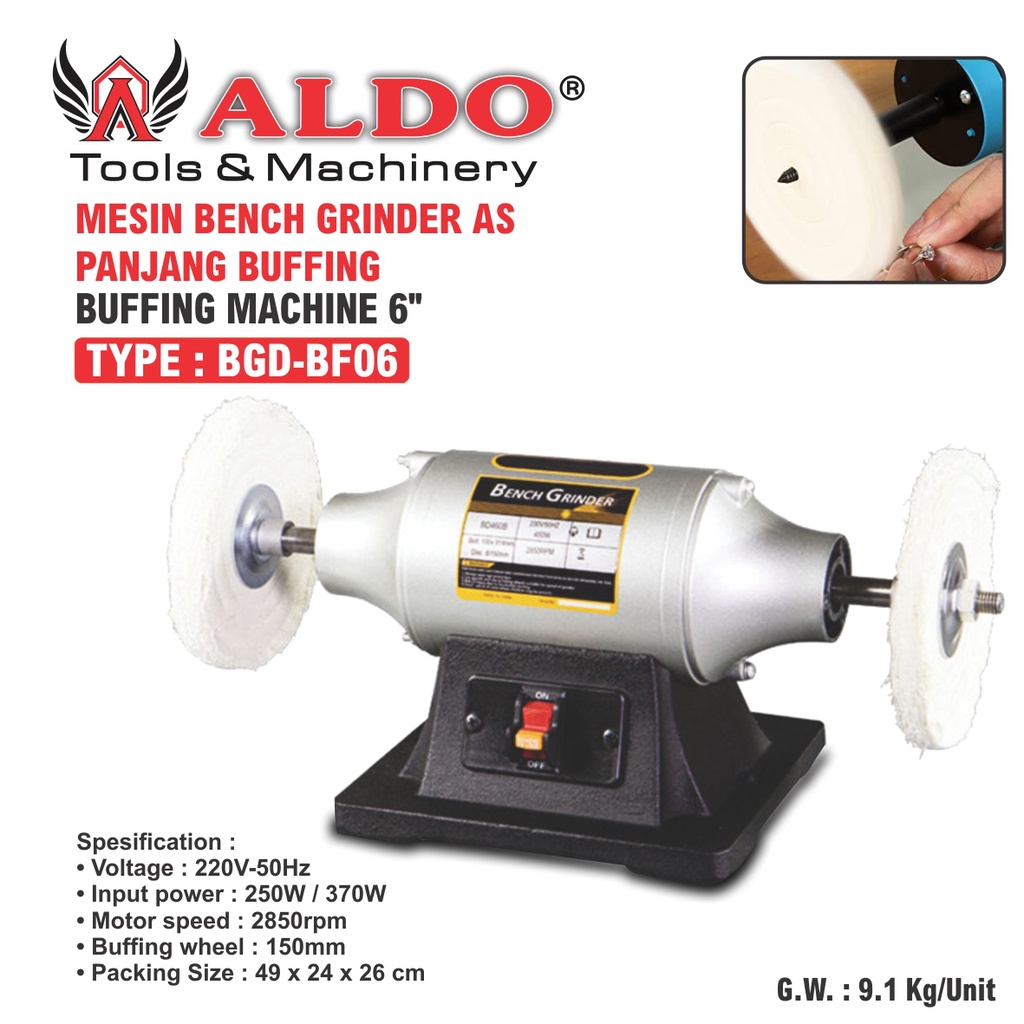 Mesin Bench Grinder As Panjang Buffing Type BGD-BF06 ALDO