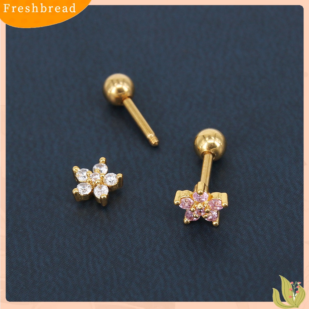 Fresh| 1pc Anting Tusuk Bentuk Bunga Hias Cubic Zirconia Untuk Wanita