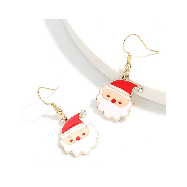 LRC Anting Gantung Natal Fashion Santa Claus Alloy Drip Oil Santa Earrings P14701