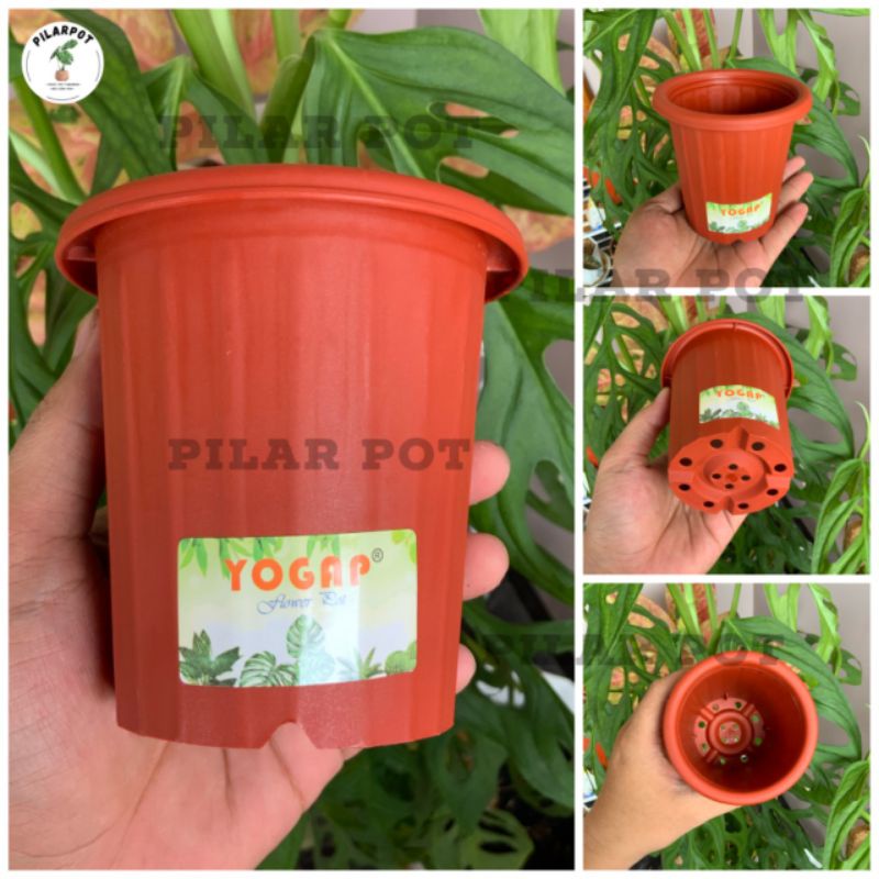 pot bunga tanaman tinggi yogap 9,5cm YPT 8 merah bata - bahan tebal