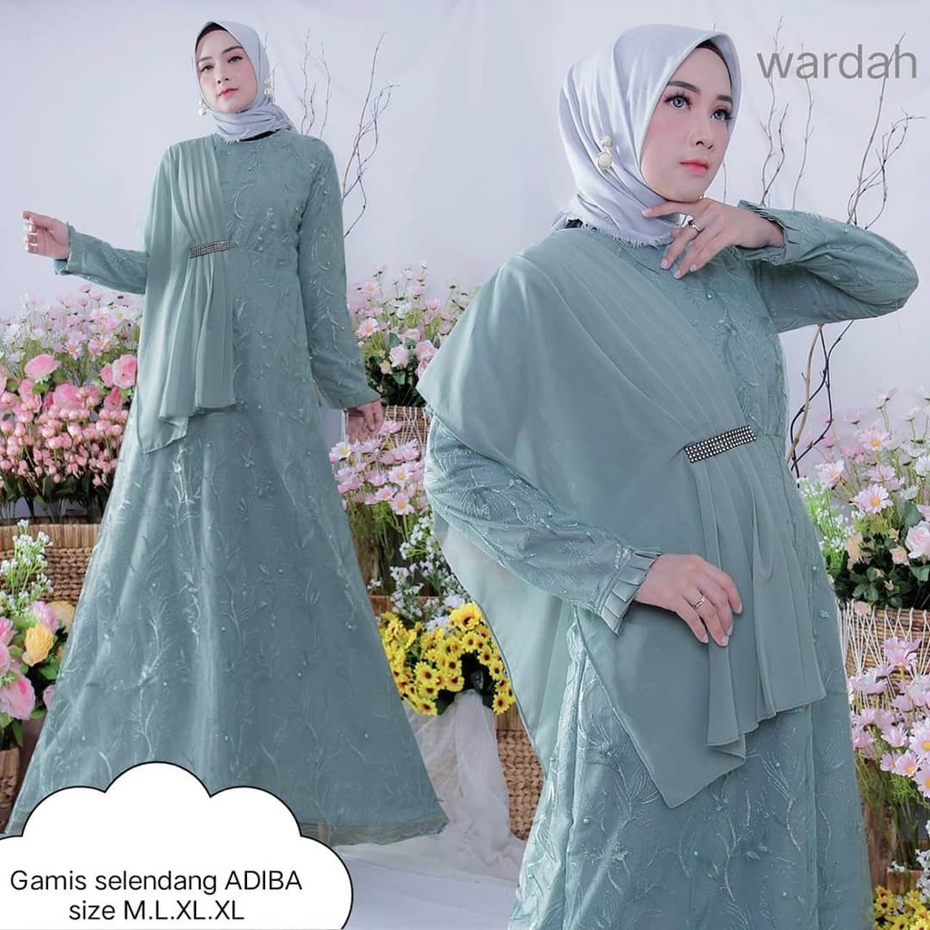 1000% REAL PICT Gamis brokat selendang Adiba gamis Dress Muslimah brukat kondangan model terbaru