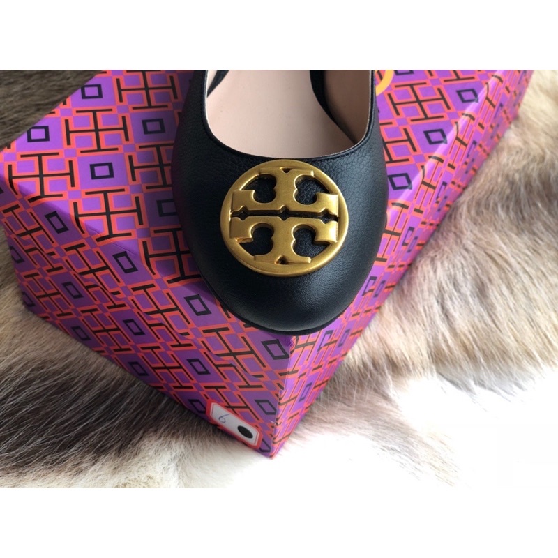 TORY BURCH SHOES BENTON BLACK NAPPA LEATHER GOLD TONE