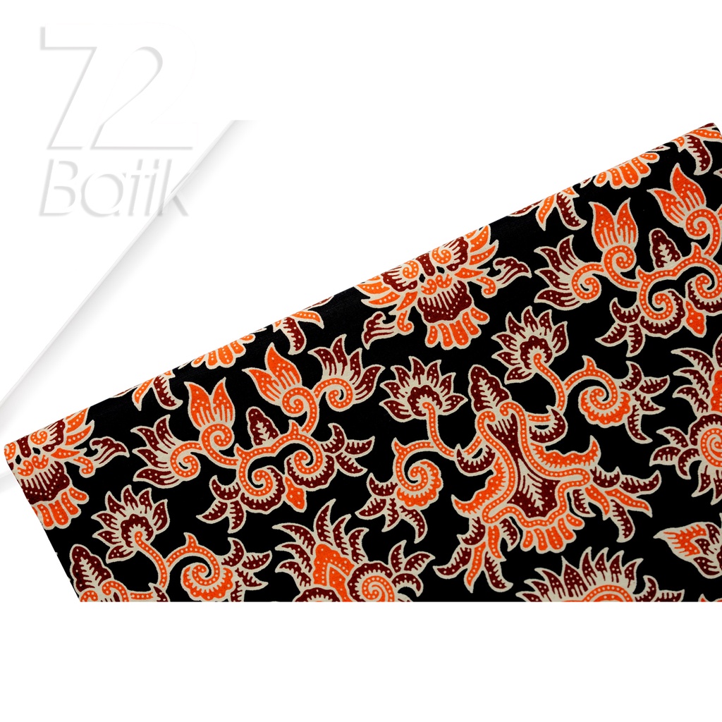 KAIN BATIK PREMIUM Bahan Katun Motif Tirta Alam Warna Orange Hitam 721856 Cap 72 Jarik Jarit Samping Kebat Panjang Batik Katun Modern Premium Bahan Seragam Batik Pernikahan Kantor Keluarga Murah Kamen Jadi Batik Bali Lembaran