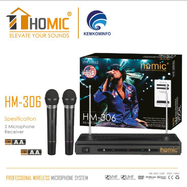 terlaris produk Mic Microphone HOMIC Double Wireless HM-306 HM306 VHF Seriesdi oder sekarang ya