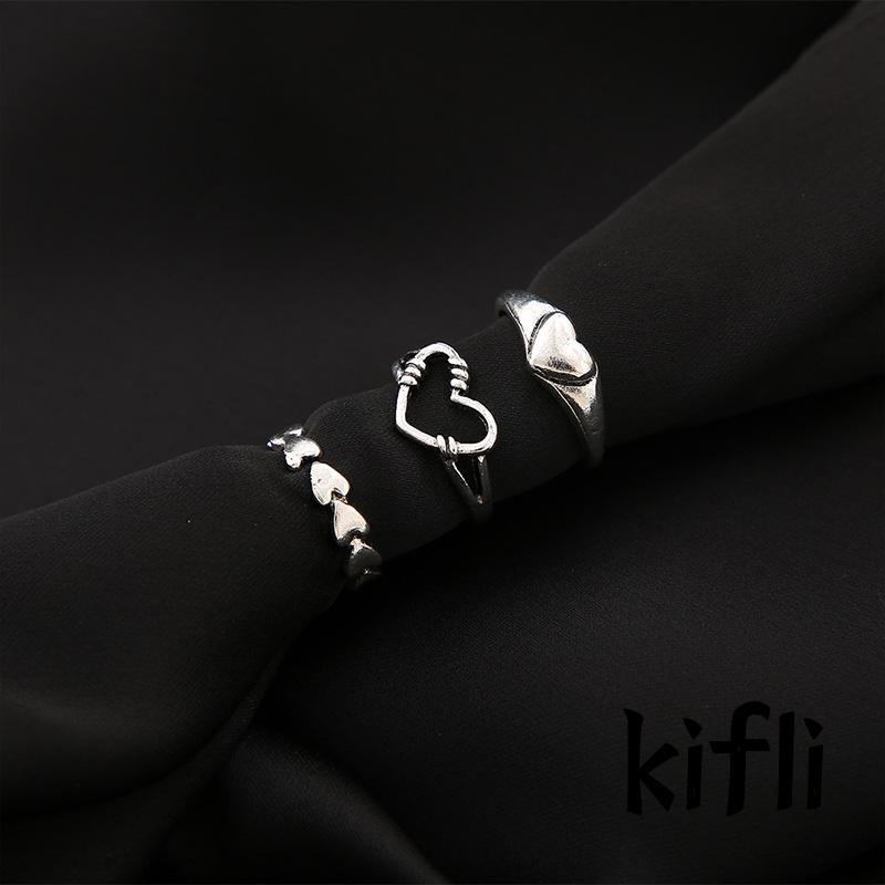 3PCS / Set Cincin Model Terbuka,Bahan Metal Desain Hati,Gaya Retro / Simple Kreatif,Untuk Wanita