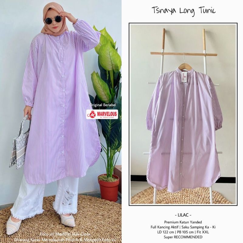 Tsanaya long tunik motif garis tipis by marvelous