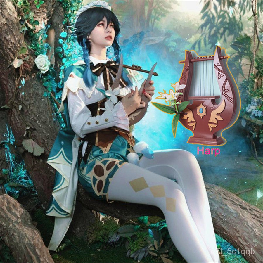 Venti Genshin Impact Cosplay Anime Genshin Impact Venti Cosplay Wig Women Halloween Costume Outfit H