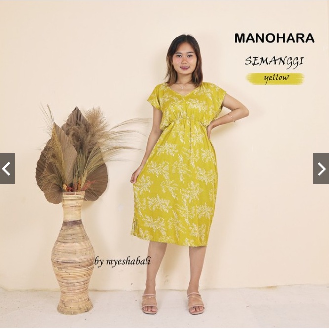 Daster Manohara Bali LD 105 cm / Dress Bali manohara motif Kekinian Murah dan Nyaman-SEMANGGI YELLOW