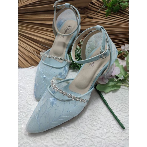 sepatu Zaleta babyblue tali asesoris cantik tinggi 5cm kaca