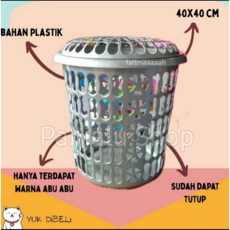 Keranjang baju / Keranjang loundry bulat tutup / Keranjang baju plastik