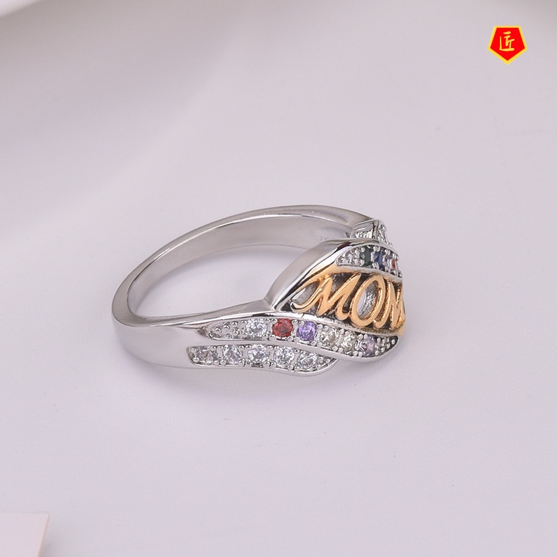 [Ready Stock]Creative Birthstone Two-Color Mom Diamond Gold Ring for Women