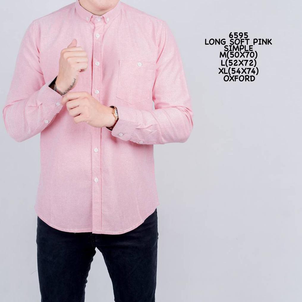 Credomenstore Kemeja Polos Pria Lengan Panjang Pink / Kemeja Cowok / Baju Distro / Baju Pria Lte