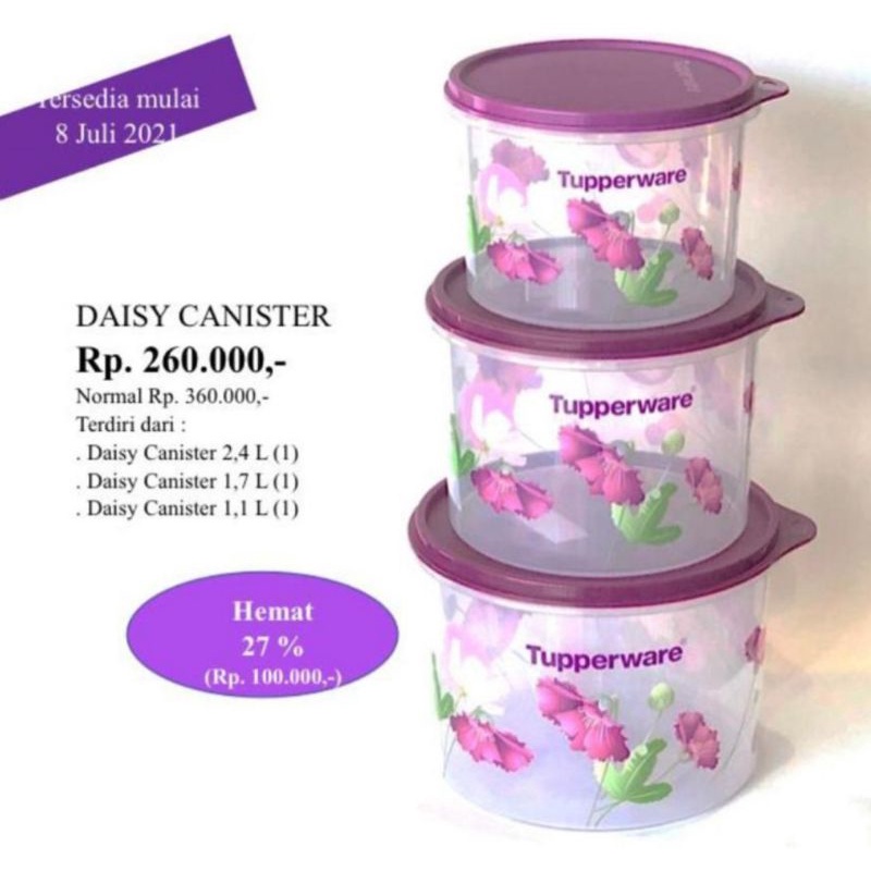 PROMO  - Tupperware - paket toples bermotif (3pcs) Murah - Daisy Canister - Toples Lebaran