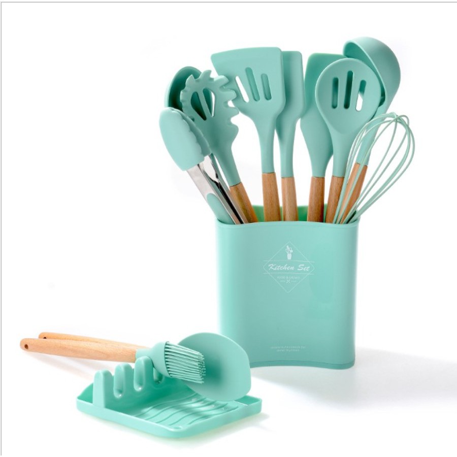 Square Bucket Utensil Set 13 Pcs / Peralatan Masak Goreng Rebus Silikon Model Baru / Spatula / Capit