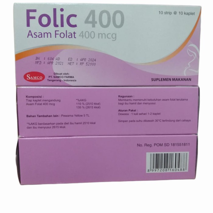 Folic 400 Mcg Asam folat suplemen ibu hamil